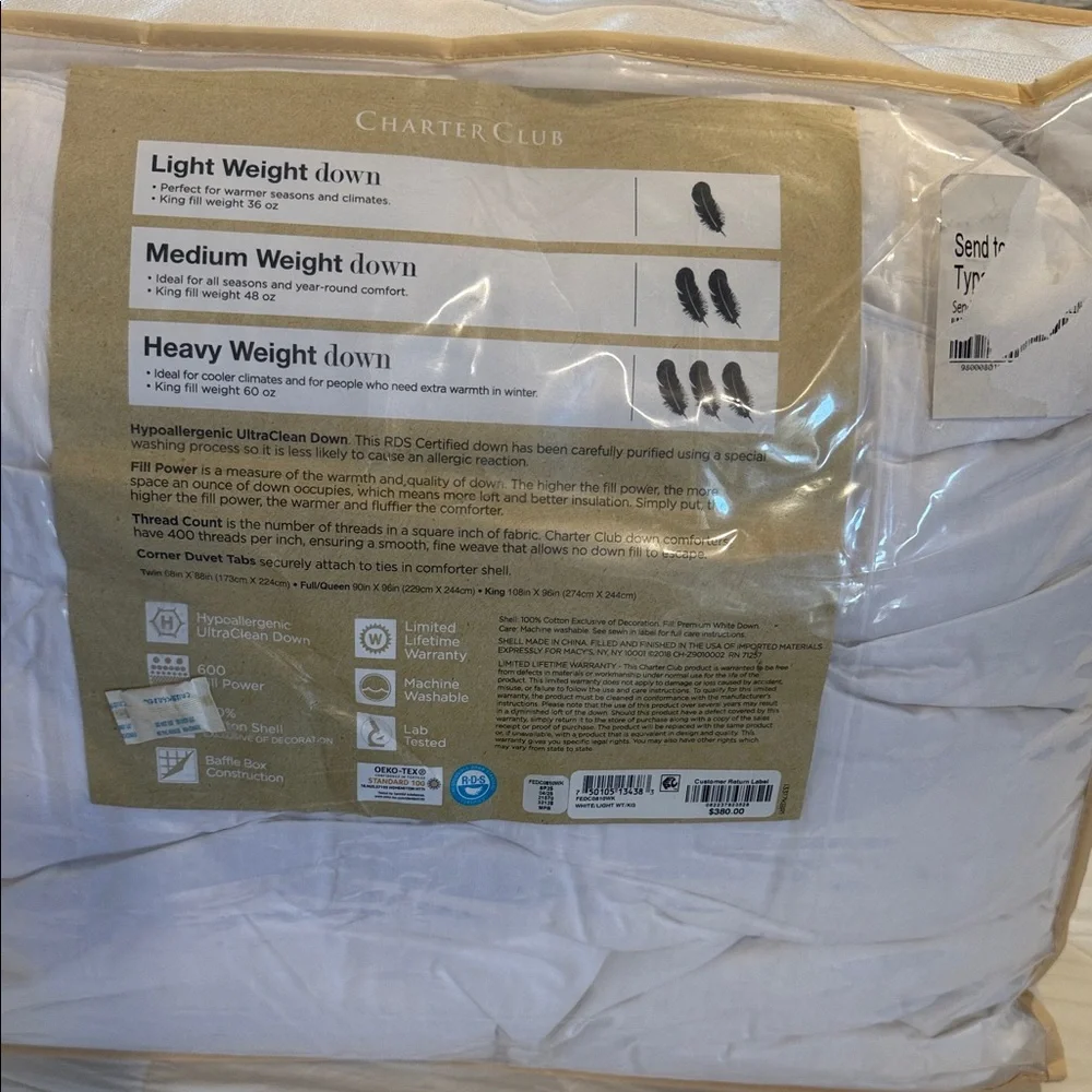 Charter Club Premium White Down Comforter